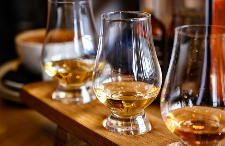 Flight of Scottish whisky tasting glasses